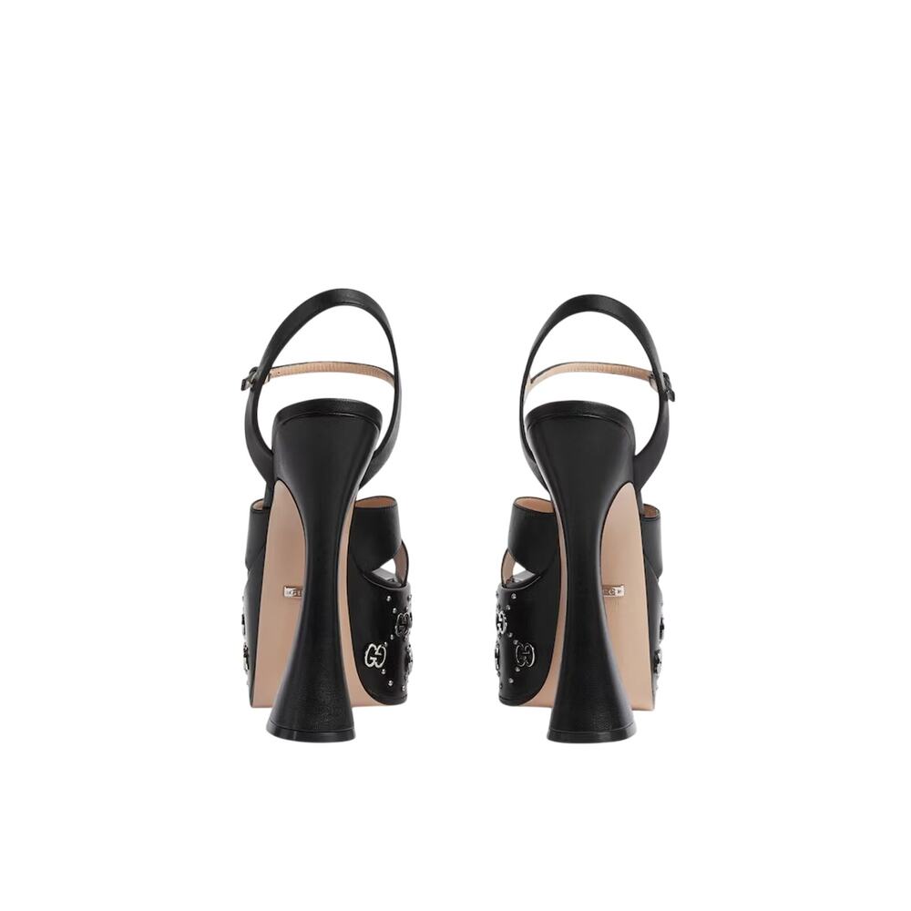 NIB Gucci Janaya Black Platform Slingback Sandals 40.5 US 10.5 GG Studded Heels - Picture 3 of 16